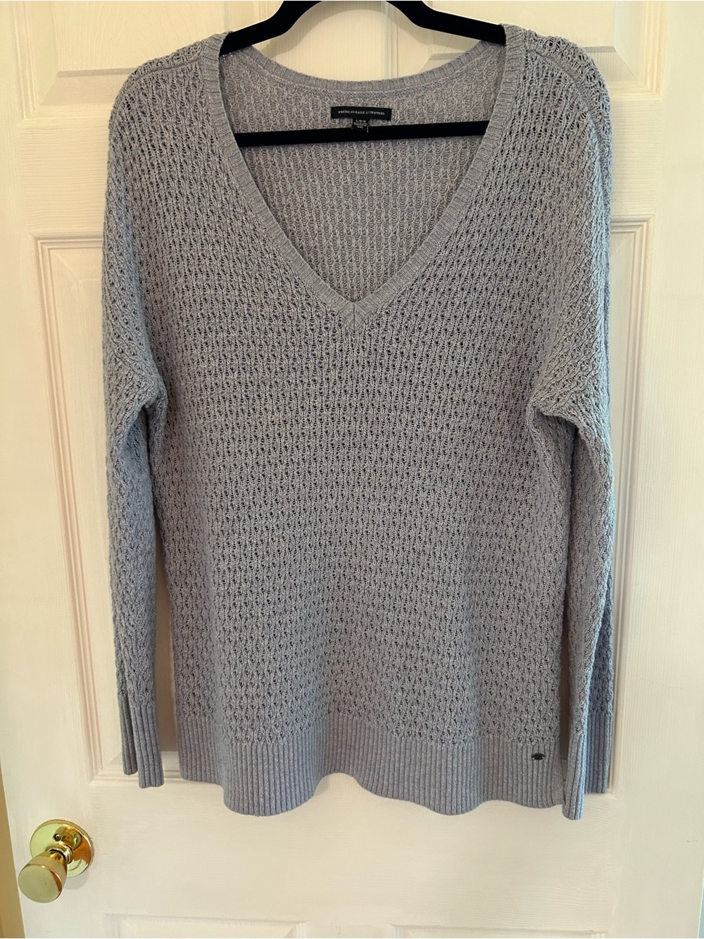 American Eagle Outfitters Light Purple V-Neck Open Knit Sweater
